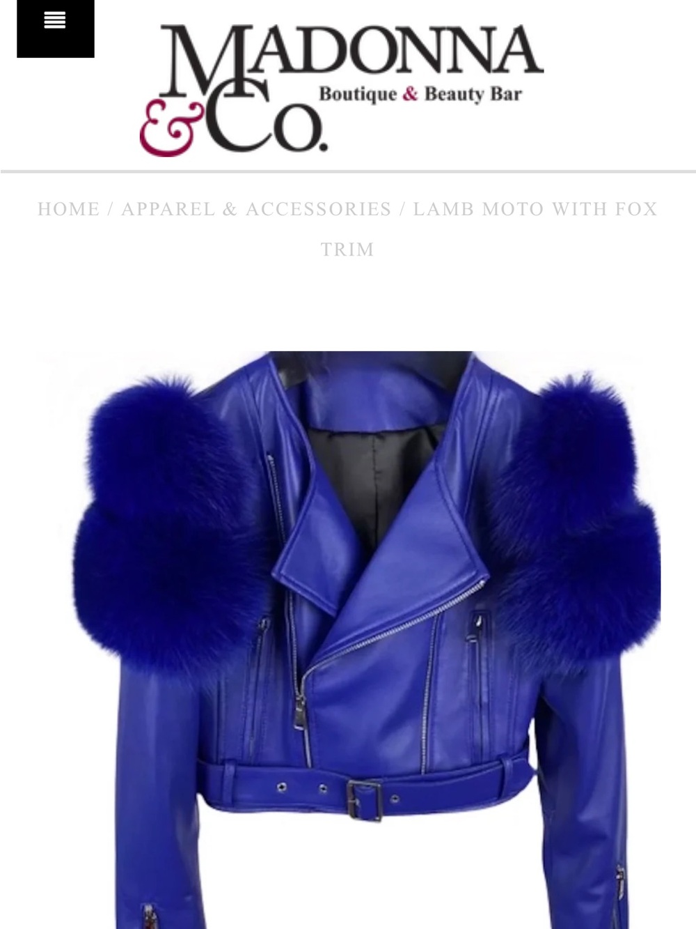 Adonna Royal Blue Lambskin Moto Jacket with Fox Fur Trim